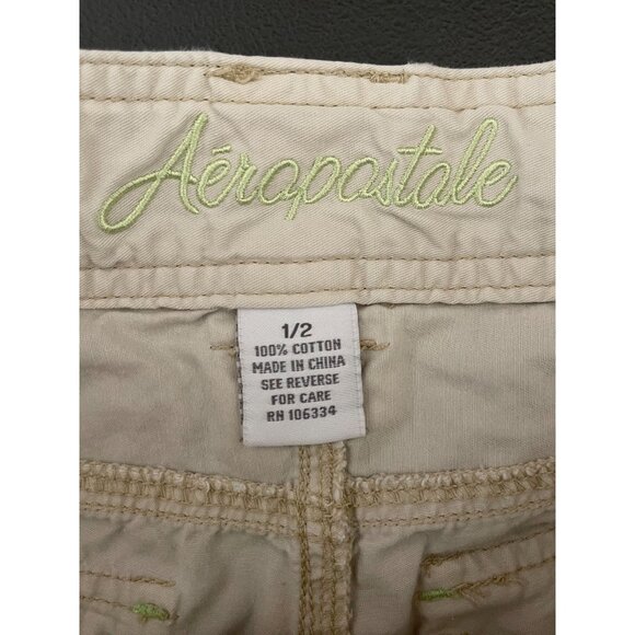 Aerapostale Size 1/2 Khaki Adjustable Length Capri Pants Button & Drawstring - Picture 7 of 8
